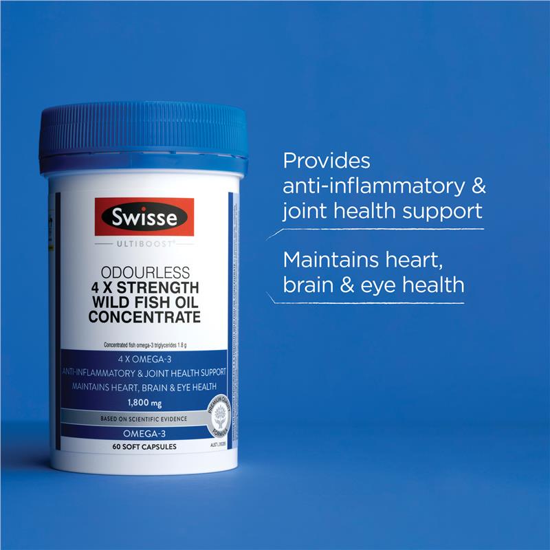 Swisse Ultiboost 4 x Strength Wild Fish Oil Concentrate 60 Capsules