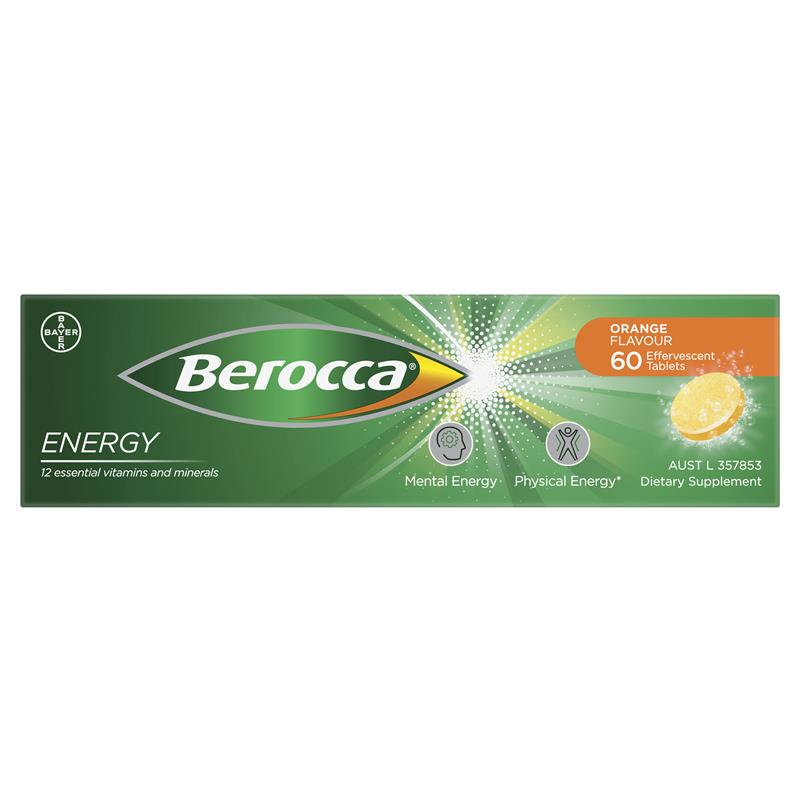Berocca Energy Orange 60 Effervescent Tablets Exclusive Size