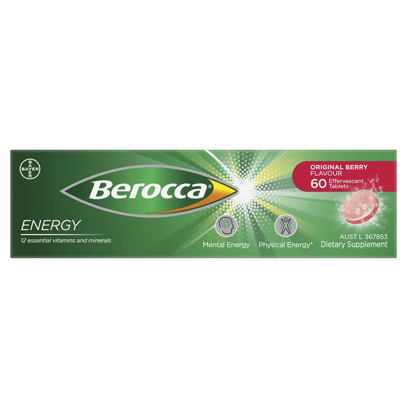 Berocca Energy Original Berry 60 Effervescent Tablets Exclusive Size