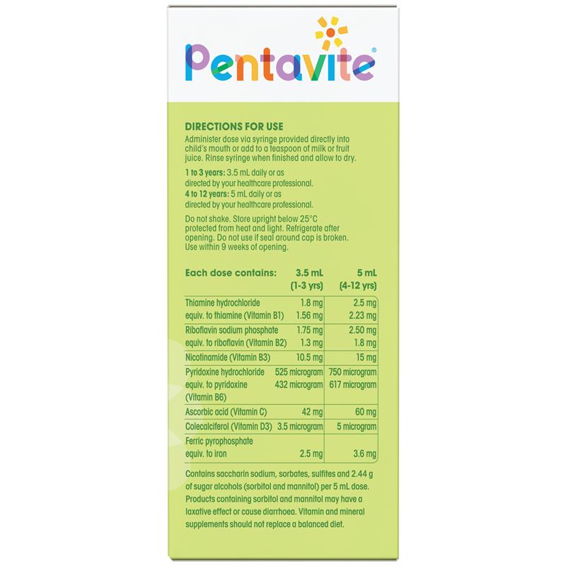 Pentavite Multivitamin + Iron Kids dạng lỏng hương chanh 200ml MỚI