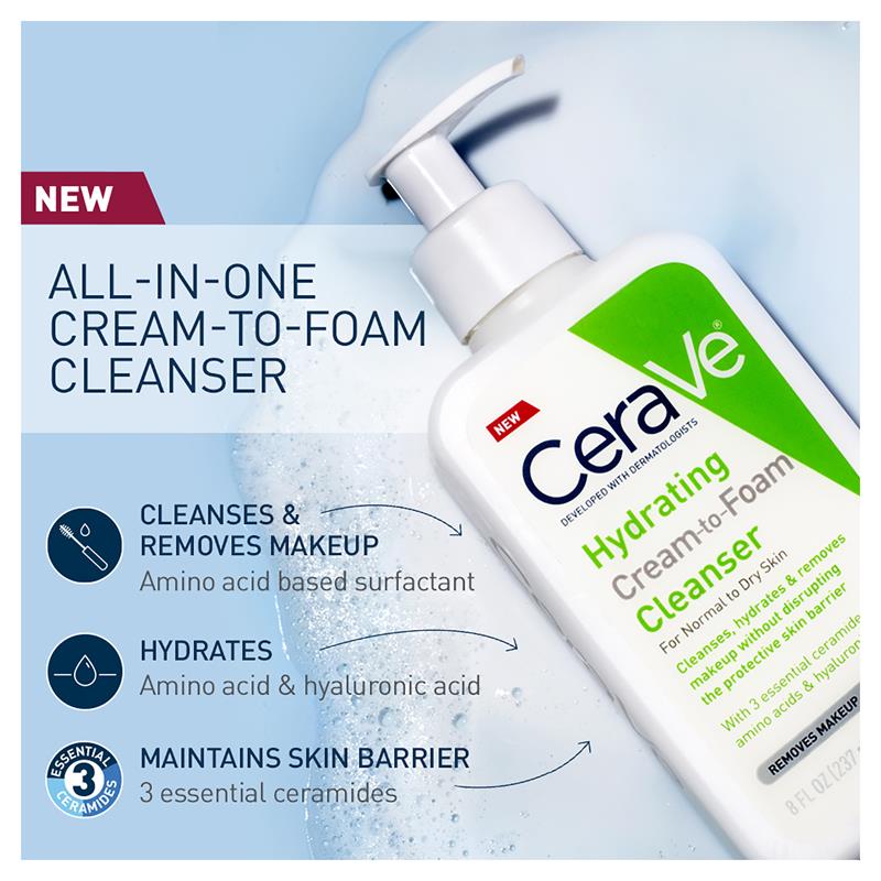 Sữa rửa mặt dạng kem dưỡng ẩm CeraVe Hydrating Cream To Foam Cleanser 236ml
