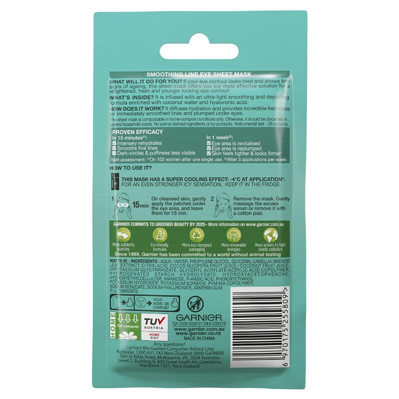 Mặt nạ mắt Garnier Hydra Bomb Hyaluronic Acid + Coconut Water
