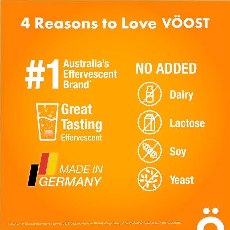Viên sủi bọt Voost Hydrate Orange 60 viên, kích thước độc quyền