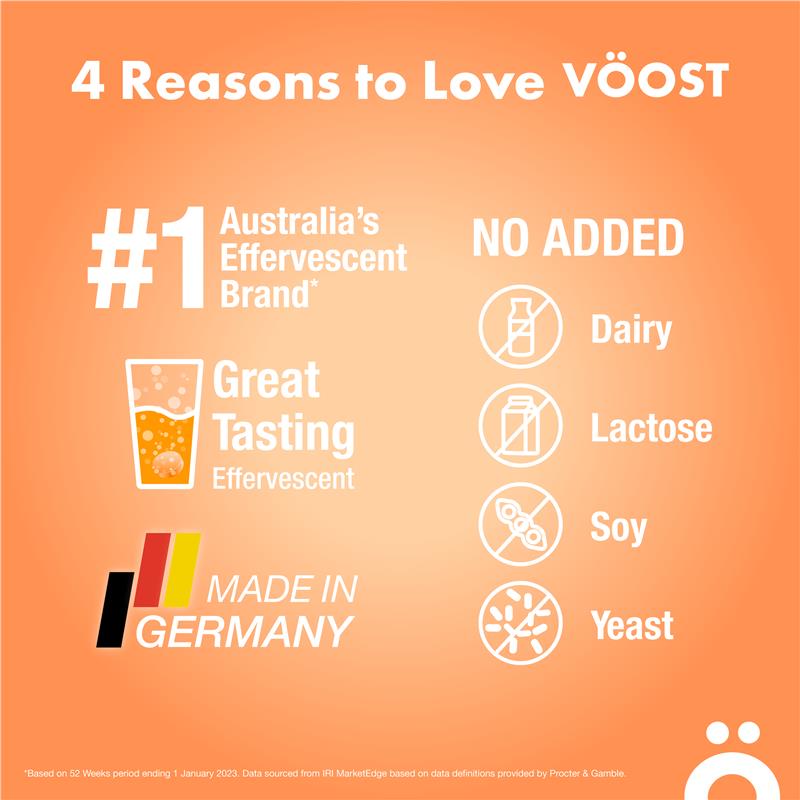 Viên sủi bọt Voost Immunity Orange Zest 60 viên, kích thước độc quyền