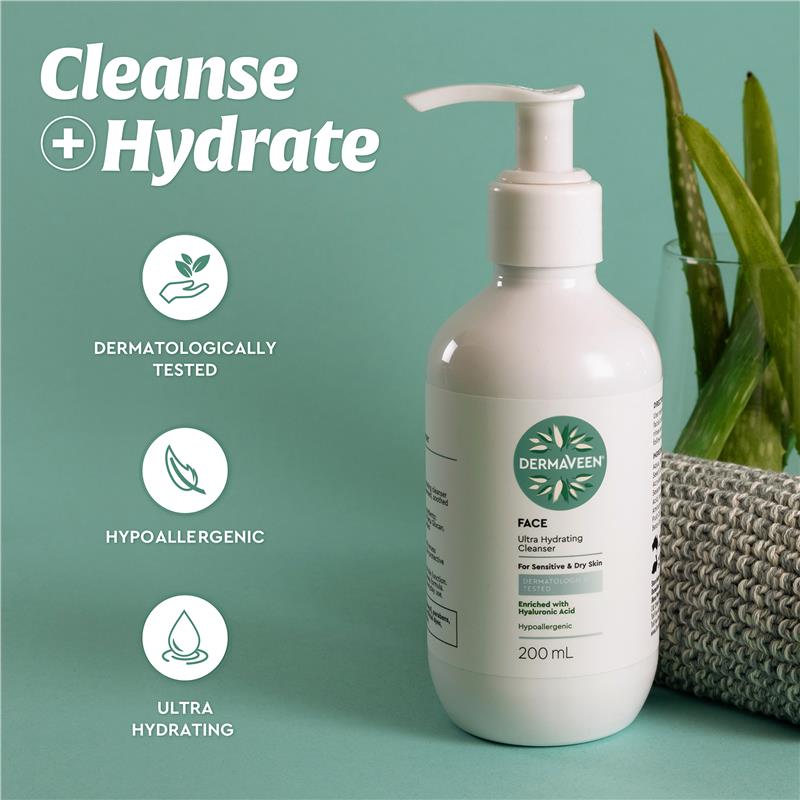 Sữa rửa mặt siêu cấp ẩm DermaVeen Face 200ml