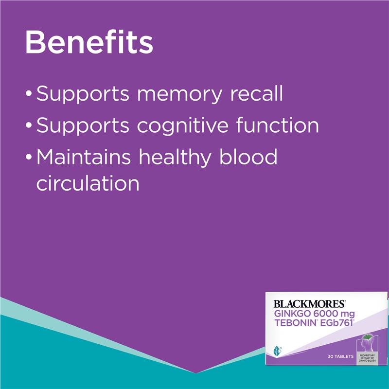 Blackmores Ginkgo 6000mg Tebonin Memory Support 30 Tablets