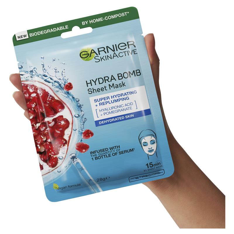 Mặt nạ giấy Garnier Hydra Bomb Hyaluronic Acid + Lựu