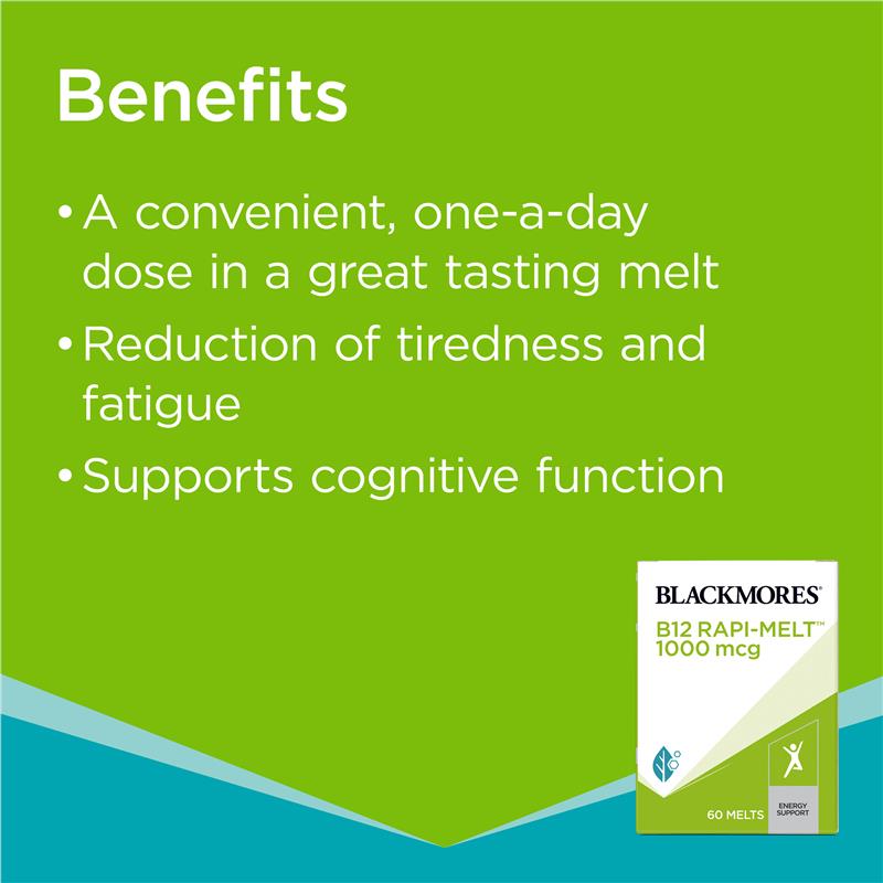 Blackmores B12 Rapi-Melt 1000mcg Energy Support Vitamin B 60 Viên