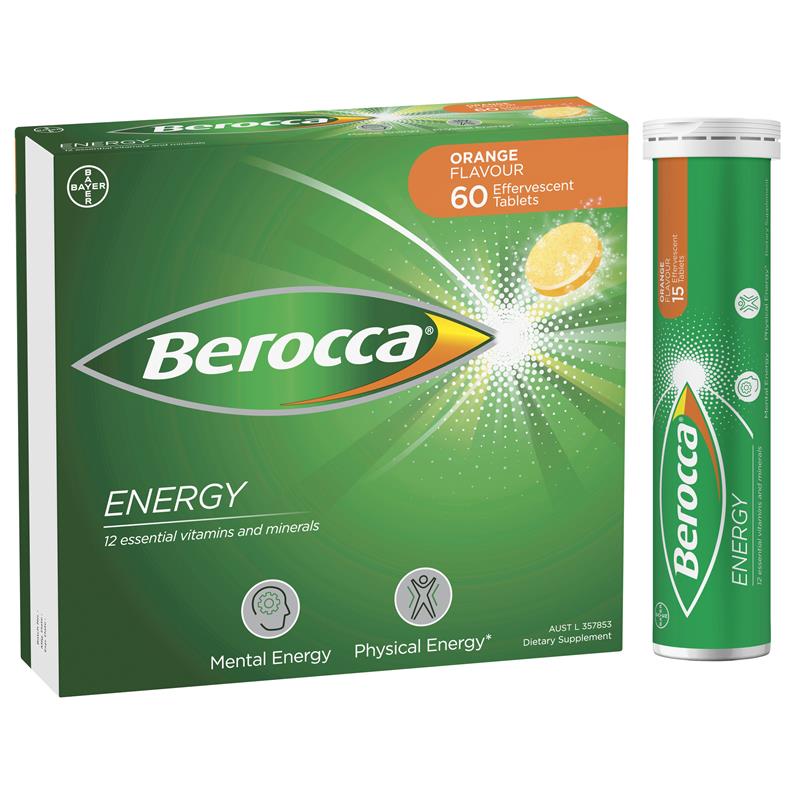 Berocca Energy Orange 60 Effervescent Tablets Exclusive Size