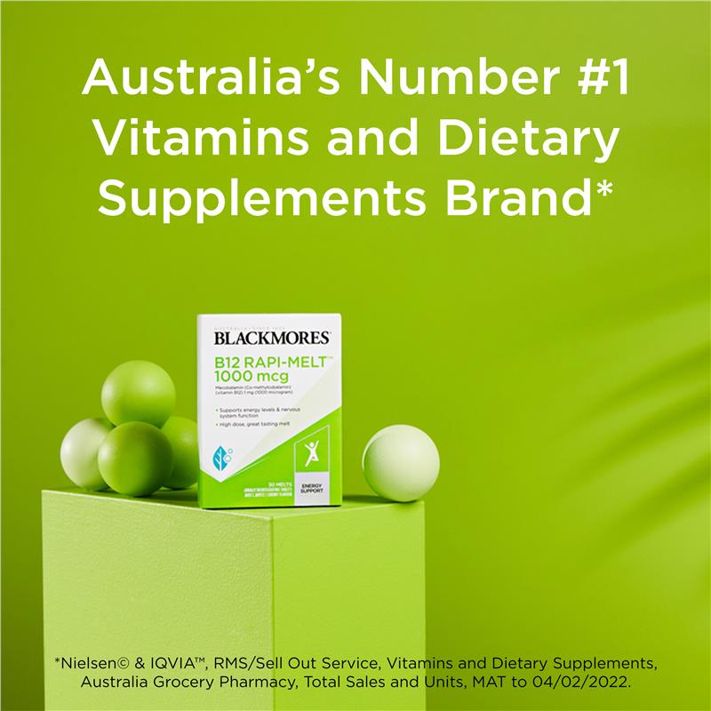 Blackmores B12 Rapi-Melt 1000mcg Energy Support Vitamin B 60 Viên