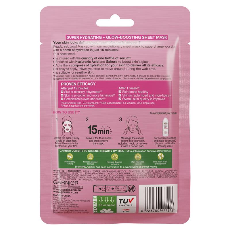 Mặt nạ giấy Garnier Hydra Bomb Hyaluronic Acid + Sakura