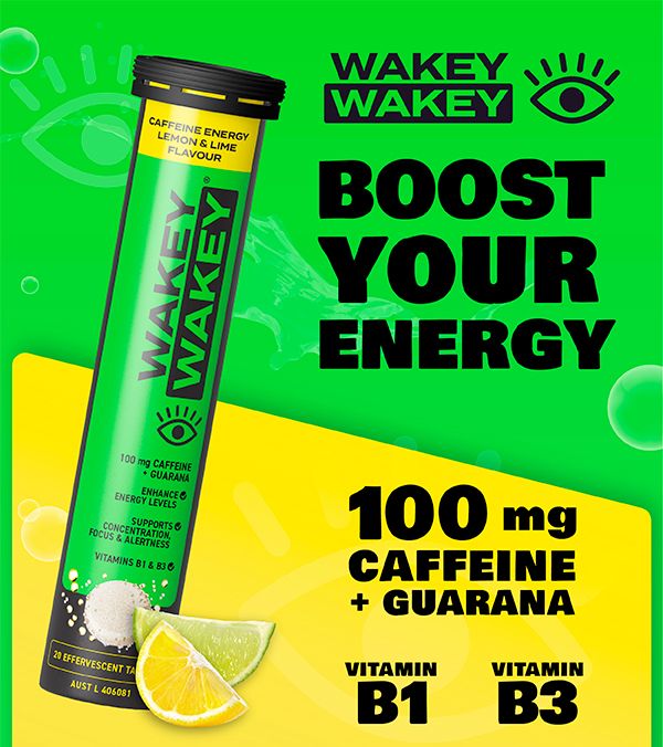 Wakey Wakey Caffeine Sủi Bọt Hương Chanh & Chanh Xanh 20 Viên