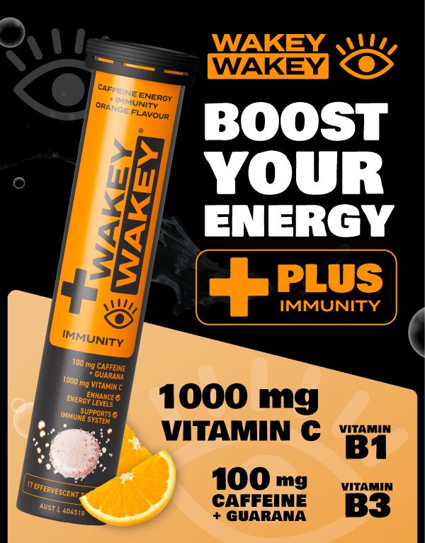 Viên sủi tăng cường miễn dịch Wakey Wakey Caffeine Plus hương cam 17 viên
