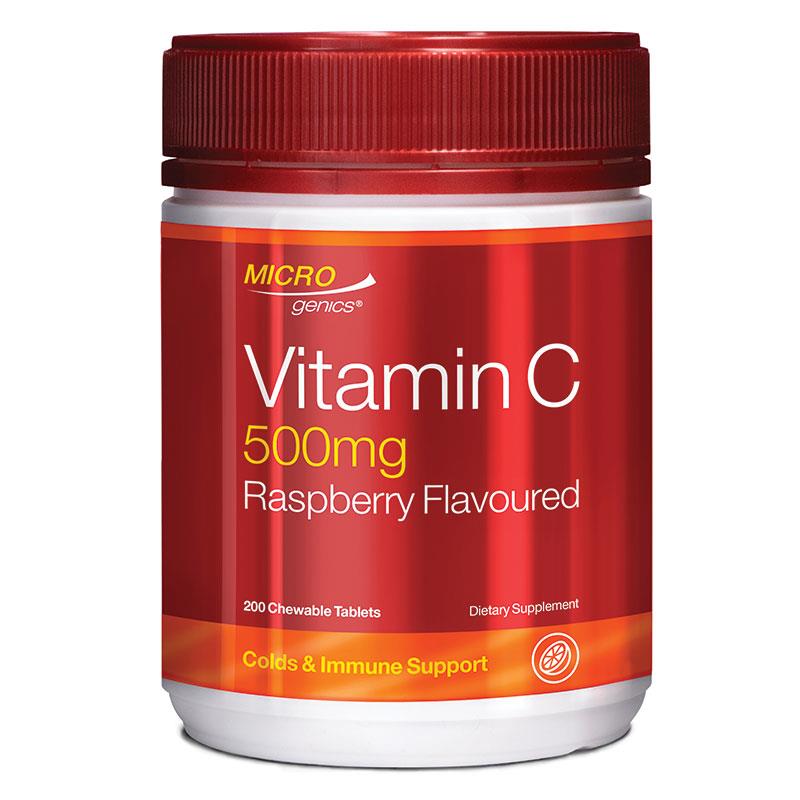 Microgenics Vitamin C 500mg Hương Quả Mâm Xôi 200 Viên