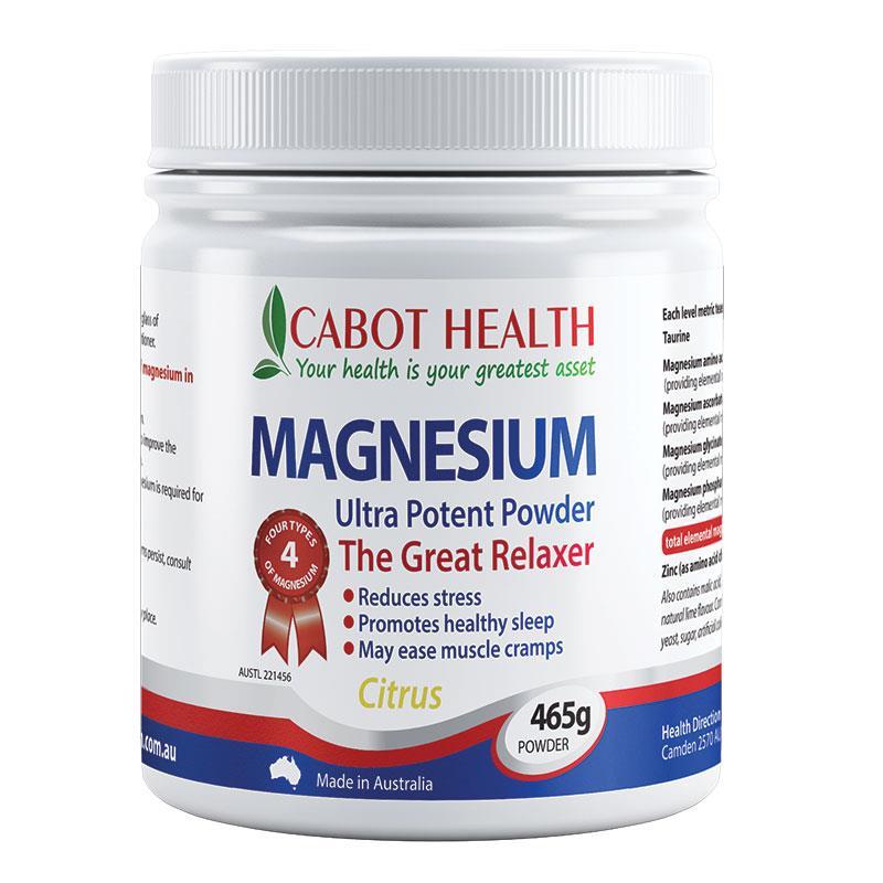 Bột bổ sung Magiê siêu mạnh Cabot Health Magnesium Ultra Potent vị cam 465g