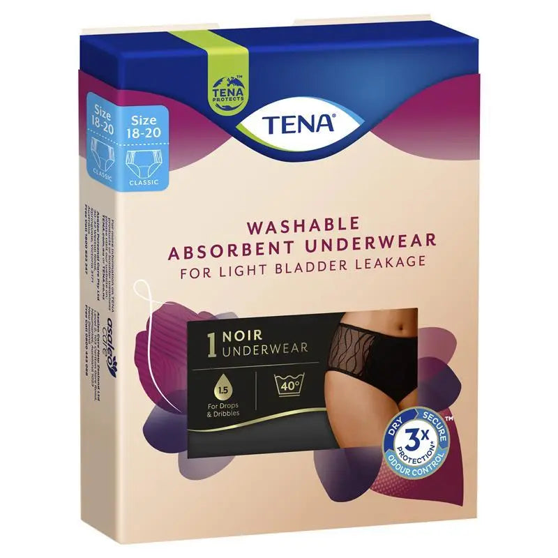 TENA Washable Absorbent Underwear Classic Noir Size 18-20