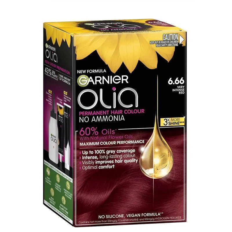 Garnier Olia 6.66 Very Intense Red Permanent Hair Colour No Ammonia 60% Oils