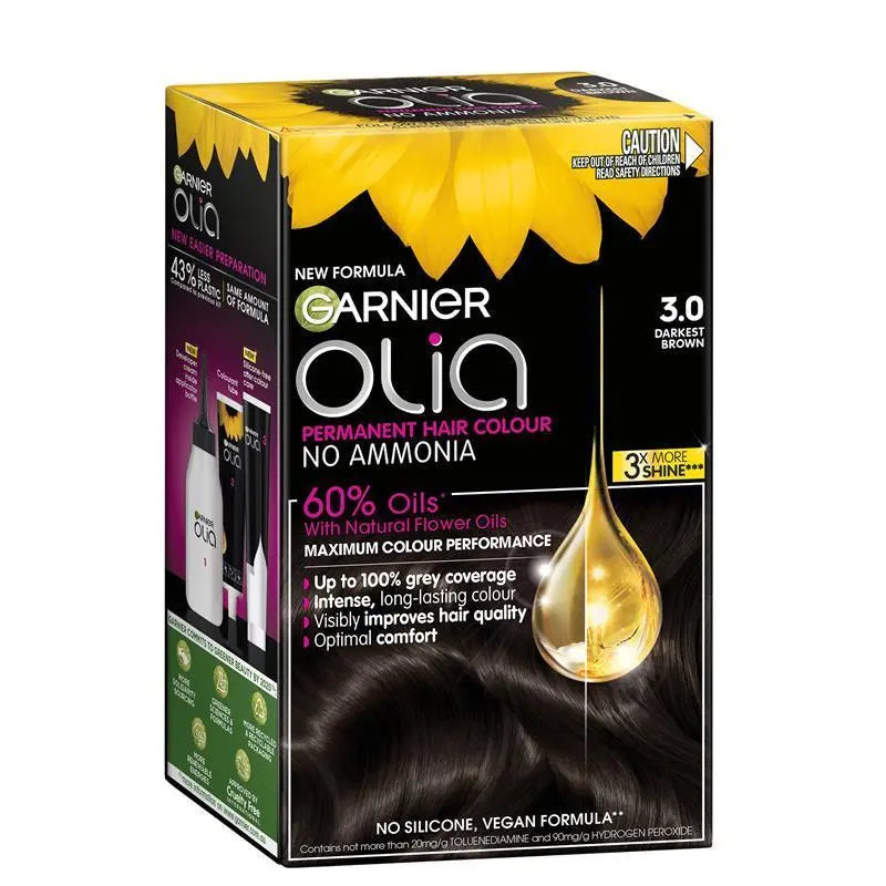 Garnier Olia 3.0 Darkest Brown Permanent Hair Colour No Ammonia 60% Oils