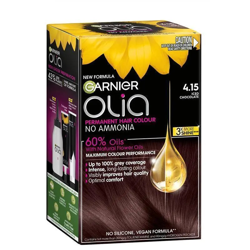 Garnier Olia 4.15 Iced Chocolate Permanent Hair Colour No Ammonia 60% Oils