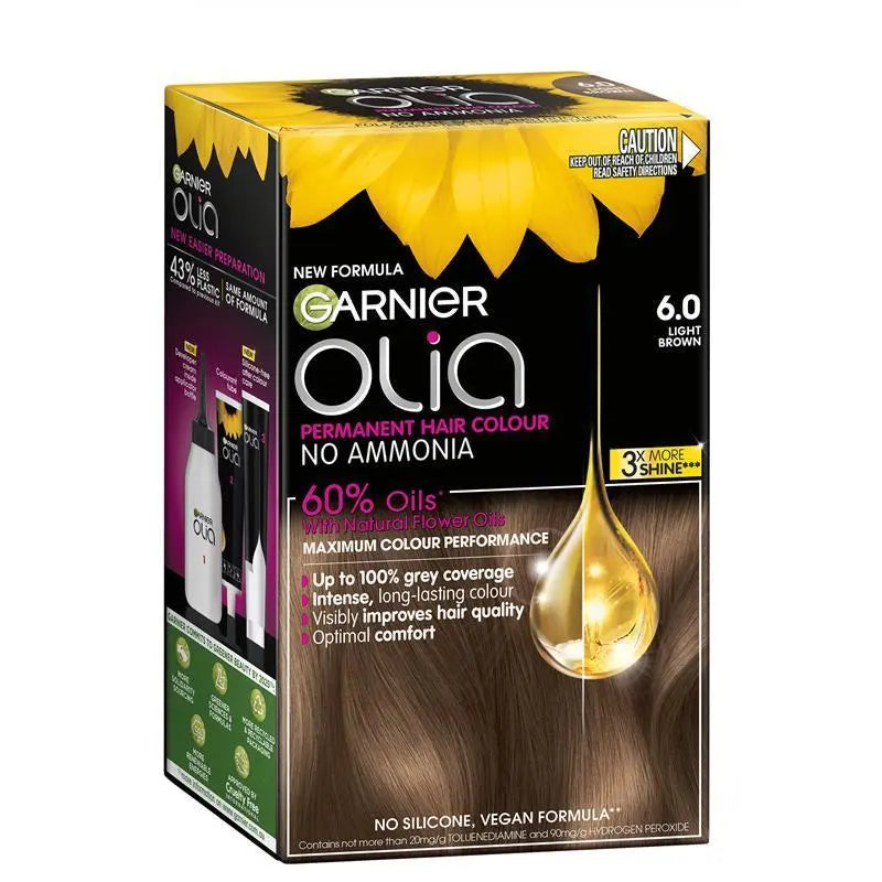 Garnier Olia 6.0 Light Brown Permanent Hair Colour No Ammonia 60% Oils