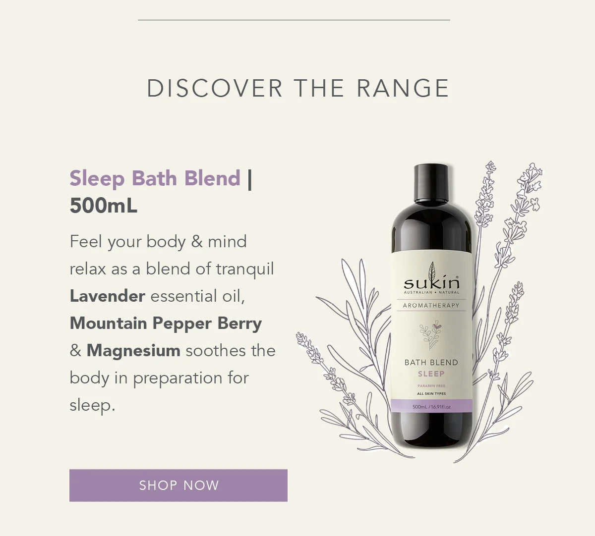 Sữa tắm thư giãn Sukin Aromatherapy Sleep Bath Blend 500ml