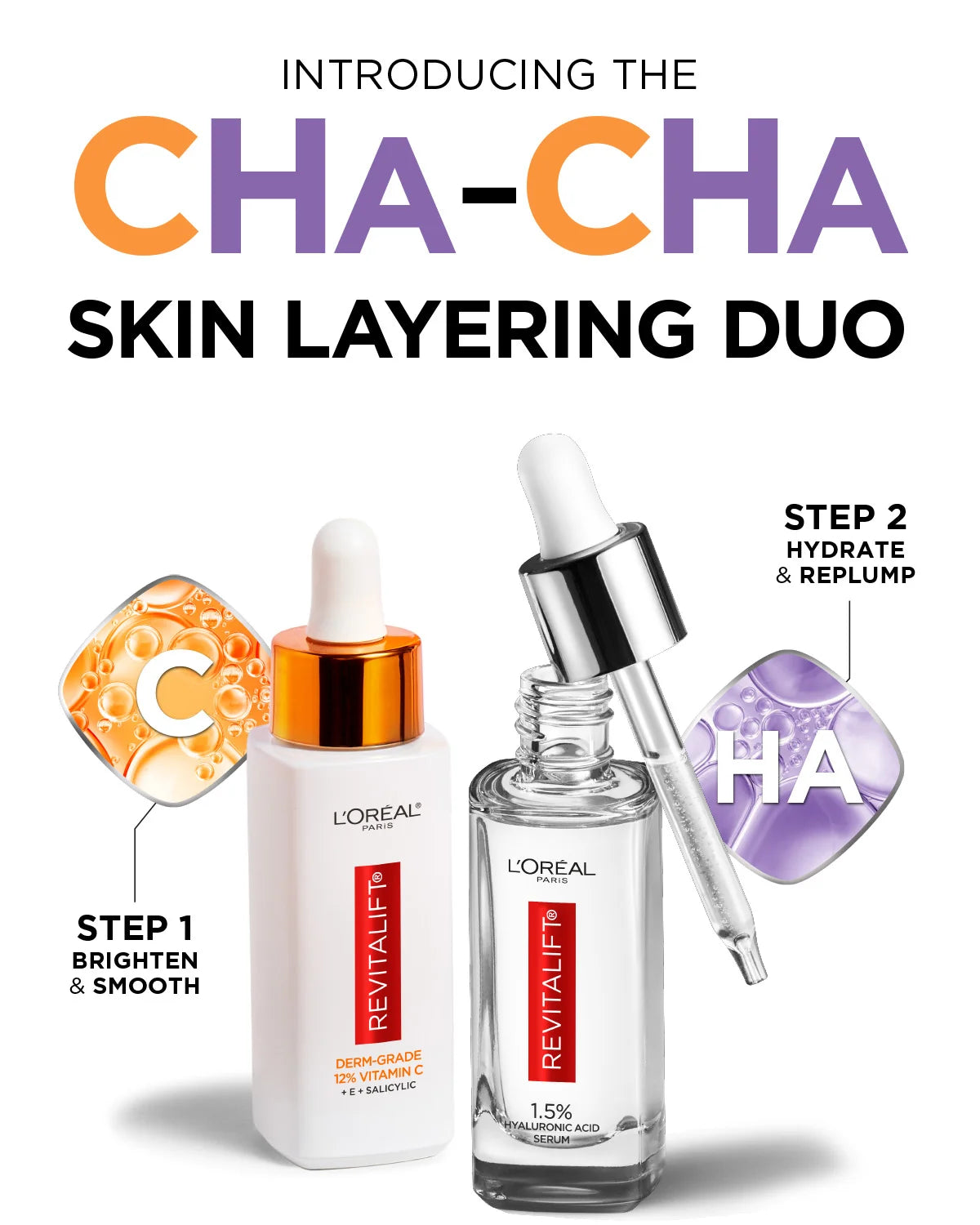 Bộ đôi huyết thanh Vitamin C và Hyaluronic của L'Oreal Paris CHa-CHa Better Together