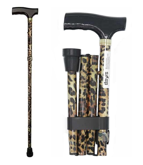 Days Folding Patterned Walking Stick - Leopard