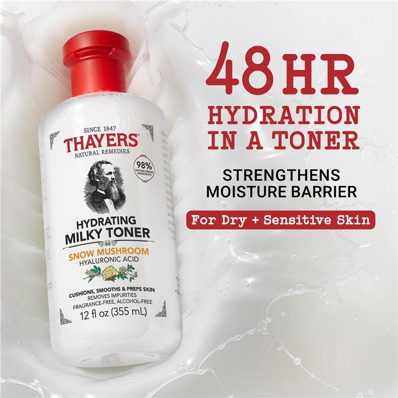 Nước hoa hồng dưỡng ẩm Thayers Hydrating Milky Toner với chiết xuất nấm tuyết và axit hyaluronic 355ml 