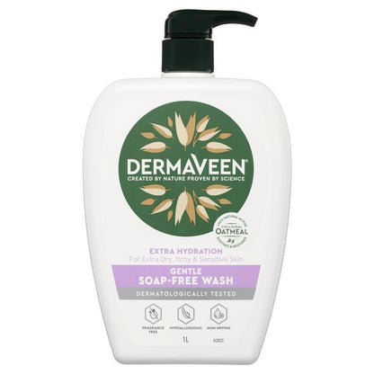 DermaVeen 额外保湿温和无皂洗液，适合极度干燥、瘙痒和敏感肌肤，1L 