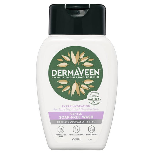 Sữa rửa mặt không chứa xà phòng DermaVeen Extra Hydration Gentle Soap-Free Wash dành cho da cực khô, ngứa và nhạy cảm 250mL 