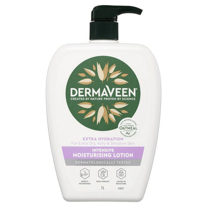 DermaVeen 额外保湿强效保湿乳液，适合极度干燥、瘙痒和敏感肌肤，1L 