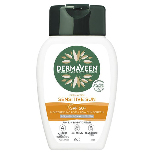 Kem dưỡng ẩm cho mặt và cơ thể DermaVeen Sensitive Sun SPF 50+ 250g 