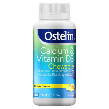Ostelin 钙和维生素D咀嚼片 - D3 促进骨骼健康+免疫支持 - 60片