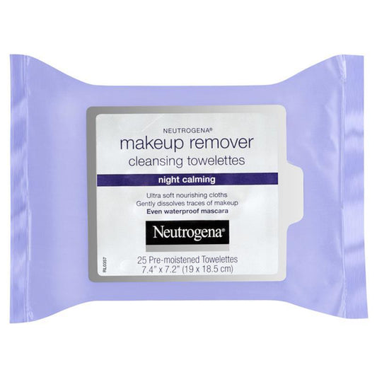 Khăn lau tẩy trang Neutrogena Night Calming Makeup Remover Cleansing Towelettes Wipes 25 gói 