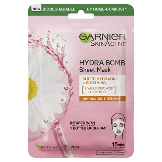 Mặt nạ giấy Garnier Hydra Bomb Hyaluronic Acid + Cúc La Mã 