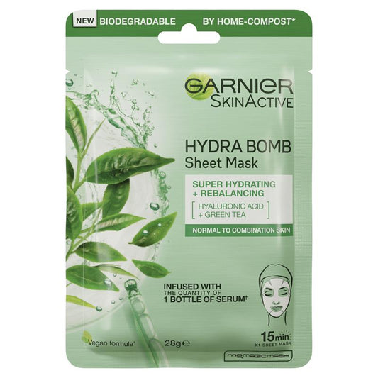 Mặt nạ giấy Garnier Hydra Bomb Hyaluronic Acid + Trà xanh 