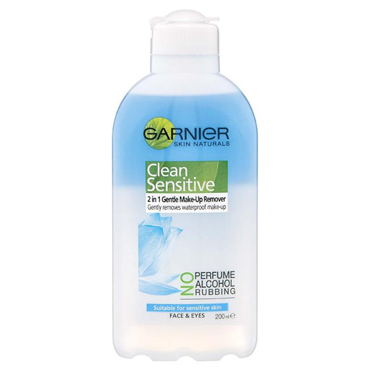 Nước tẩy trang mắt và mặt Garnier Clean Sensitive 2 trong 1 không thấm nước 200ml 