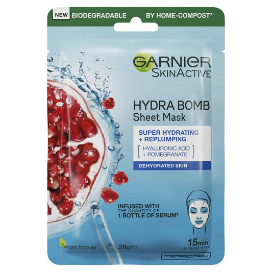 Mặt nạ giấy Garnier Hydra Bomb Hyaluronic Acid + Lựu 