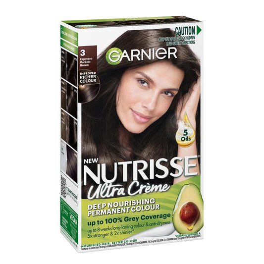 卡尼尔 Nutrisse 永久染发剂 - 3 号浓缩咖啡深棕色（富含 4 种天然油脂） 