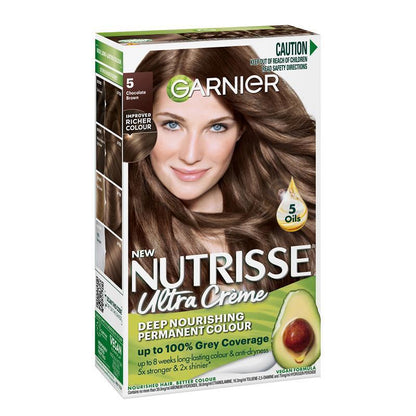 卡尼尔 Nutrisse 永久染发剂 - 5 巧克力棕色（富含 4 种天然油脂） 