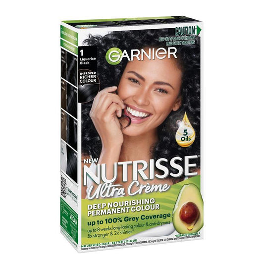 卡尼尔 Nutrisse 永久染发剂 - 1 甘草黑（富含 4 种天然油） 