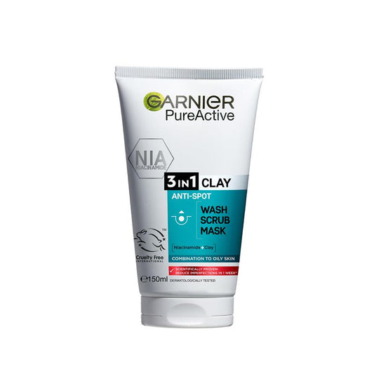 Sữa rửa mặt, tẩy tế bào chết và mặt nạ Garnier SkinActive Pure Active 3 trong 1 150mL 