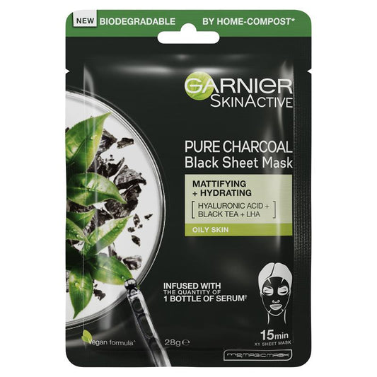 Mặt nạ giấy Garnier Pure Charcoal Hyaluronic Acid + Black Tea 