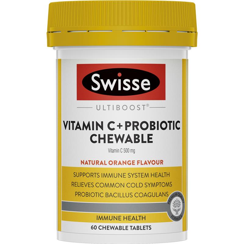 Swisse Vitamin C + Probiotic dạng viên nhai 60 viên 