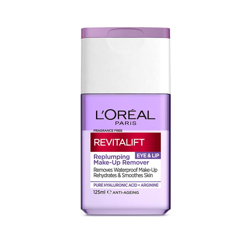 L'Oreal Paris Revitalift Filler Hyaluronic Acid Fragrance Free Plumping Eye & Lip Waterproof Makeup Remover Sensitive 125ml
