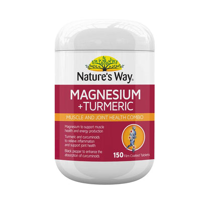 Nature's Way Magnesium + Turmeric 150 Tablets New Formula