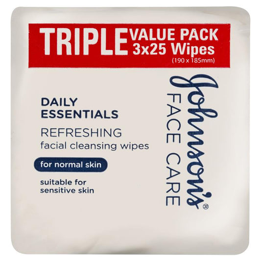 Johnson's Face Care Refreshing Facial Cleansing Wipes For Normal Skin 3 x 25 Pack