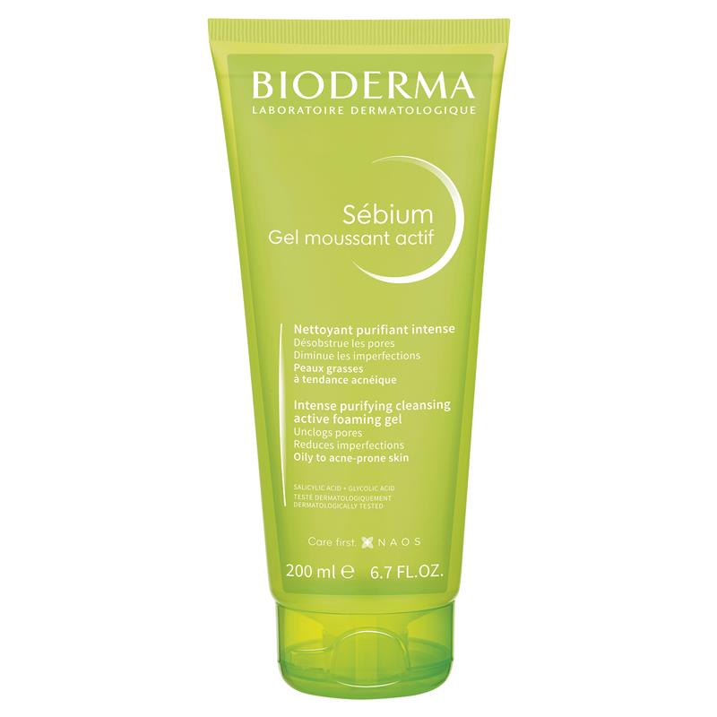 Sữa rửa mặt tẩy tế bào chết Bioderma Sebium Gel Moussant Actif phù hợp cho da mụn 200ml 
