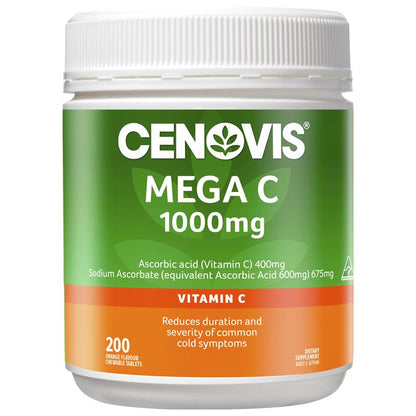 Cenovis Mega 维生素C（用于免疫支持）1000毫克 200片橙味咀嚼片