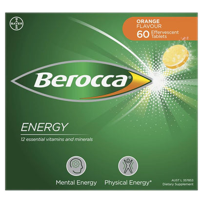 Berocca Energy Orange 60 Effervescent Tablets Exclusive Size